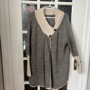 Blue Sand Black and Cream Women's Cardigan | Italian Made | Size Large